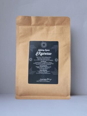 Espresso 250g Espresso 250g maltos lubinų kavos pakelis, paruoštas naudojimui.